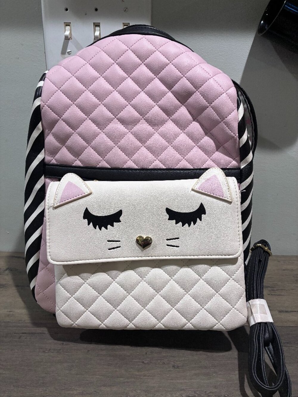Luv Betsey Pink Quilted Backpack Detachable Kitty Cat Bag